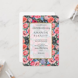 Elegant Blue & Red Flowers Bridal Shower  Einladung