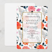 Elegant Blue & Red Flowers Bridal Shower  Einladung (Vorne/Hinten)