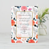 Elegant Blue & Red Flowers Bridal Shower  Einladung (Stehend Vorderseite)