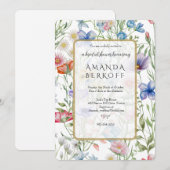 Elegant Blue & Red Flowers Bridal Shower  Einladung (Vorne/Hinten)