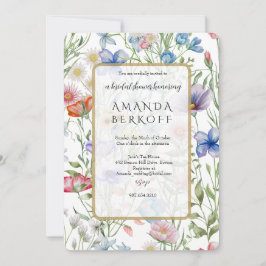 Elegant Blue & Red Flowers Bridal Shower  Einladung