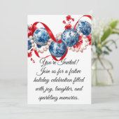 Elegant Blue & Red Holiday Invitation Invitation Einladung (Stehend Vorderseite)