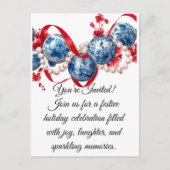 Elegant Blue & Red Holiday Invitation Invitation Postkarte (Vorderseite)