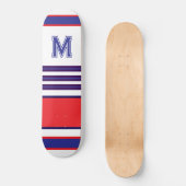 Elegant blue red white stripes monogram skateboard (Vorderseite)