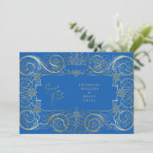 Elegant Blue Regal Gold Wedding rettet das Datum Save The Date (Stehend Vorderseite)