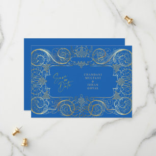 Elegant Blue Regal Gold Wedding rettet das Datum Save The Date