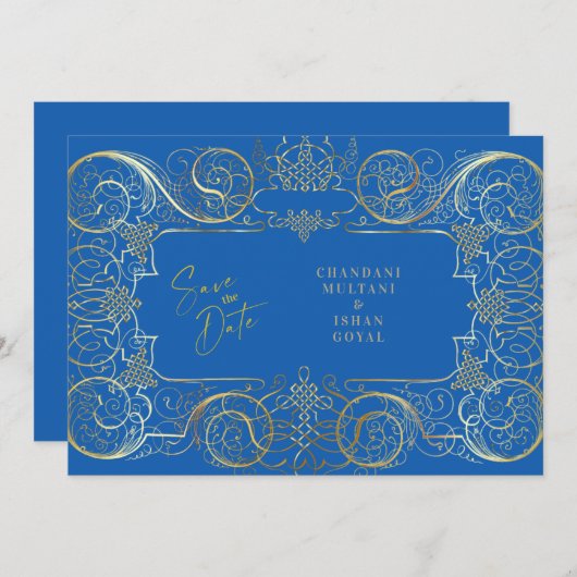 Elegant Blue Regal Gold Wedding rettet das Datum Save The Date (Vorne/Hinten)