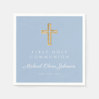 Elegant Blue Religious First Holy Communion Serviette