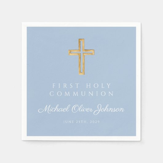 Elegant Blue Religious First Holy Communion Serviette (Vorderseite)