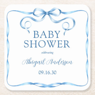 Elegant Blue Ribbon Baby Shower Rechteckiger Pappuntersetzer