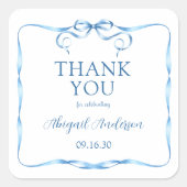 Elegant Blue Ribbon Baby Shower Vielen Dank Quadratischer Aufkleber (Vorderseite)