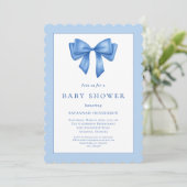 Elegant Blue Ribbon Bow Baby Shower Einladung (Stehend Vorderseite)