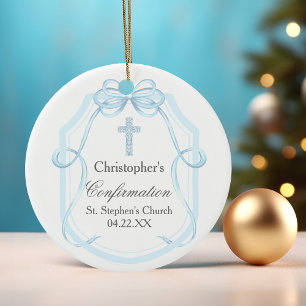 Elegant Blue Ribbon Bow Confirmation Geschenk Keramik Ornament