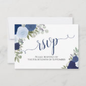 Elegant Blue Rose Blumenkalligraphie Hochzeit RSVP (Vorderseite)