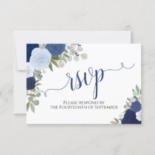 Elegant Blue Rose Blumenkalligraphie Hochzeit RSVP