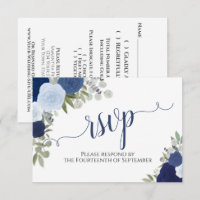 Elegant Blue Rose Blumenkalligraphie Hochzeit RSVP