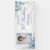 Elegant Blue Rose Blumenrahmen 30. Geburtstag Part Banner (Vertikal)