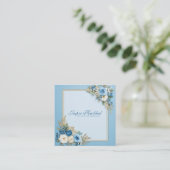 Elegant Blue Rose Floral Gold Frame Modern Powder Quadratische Visitenkarte (Stehend Vorderseite)