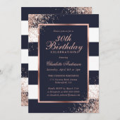 Elegant Blue Rose Gold Confetti Einladung (Vorne/Hinten)