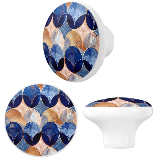 Elegant Blue + Rose Gold Geometric Pattern Keramikknauf