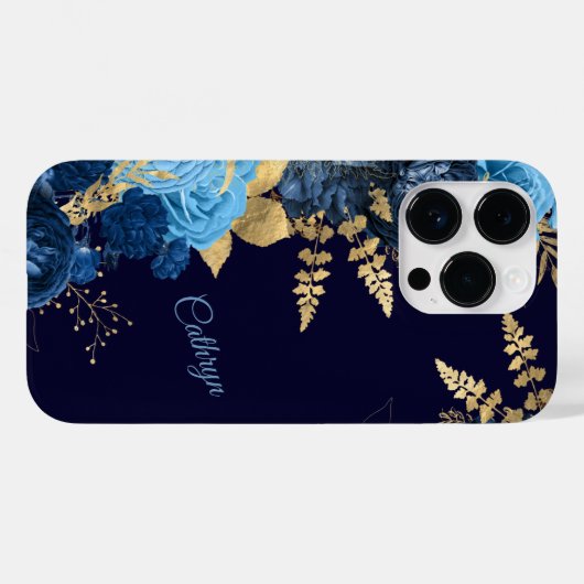 Elegant Blue Rose Gold Leaf Case-Mate iPhone Hülle (Rückseite (Horizontal))