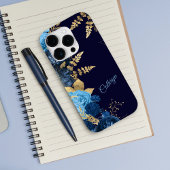 Elegant Blue Rose Gold Leaf Case-Mate iPhone Hülle
