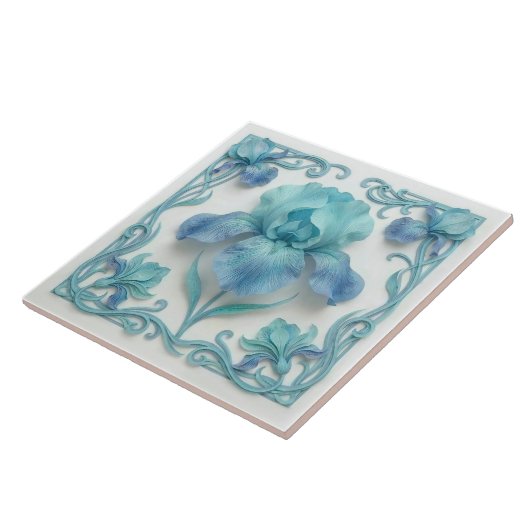 Elegant Blue Rose Gold Stylized Lilies Fliese (Seite)