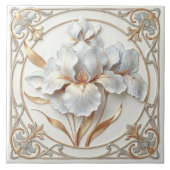 Elegant Blue Rose Gold Stylized Lilies Fliese (Vorderseite)