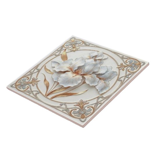 Elegant Blue Rose Gold Stylized Lilies Fliese (Seite)