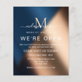 Elegant Blue Rose Gold Wir sind Open Salon Flyer (Hinten)