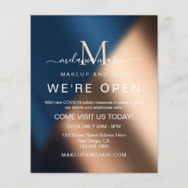 Elegant Blue Rose Gold Wir sind Open Salon Flyer