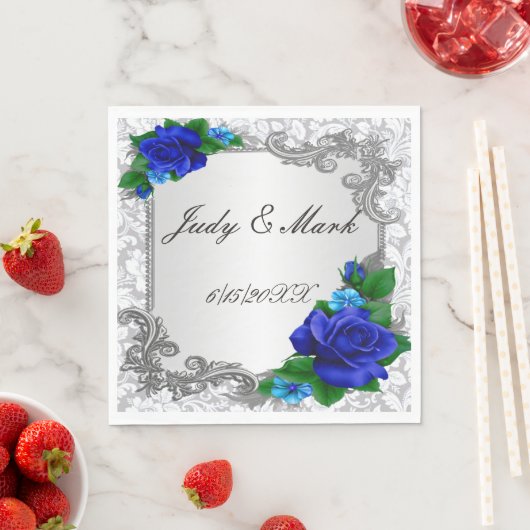 Elegant Blue Rose Hochzeitspapier Napkins Serviette (Beispiel)