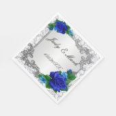 Elegant Blue Rose Hochzeitspapier Napkins Serviette (Ecke)