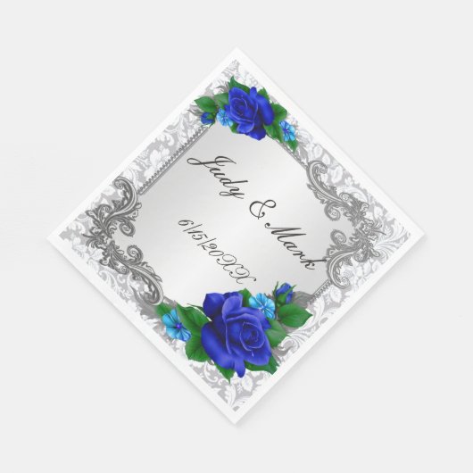 Elegant Blue Rose Hochzeitspapier Napkins Serviette (Ecke)