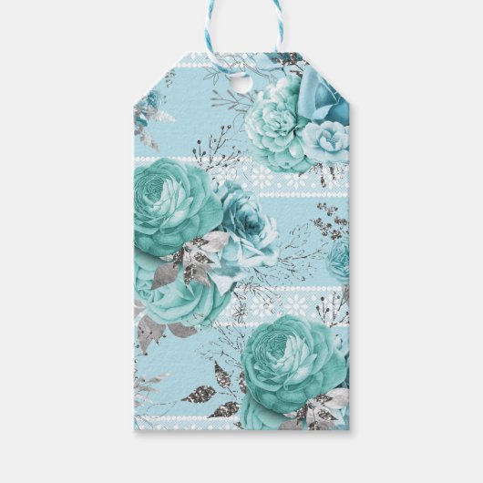 Elegant Blue Rose Lace Details Geschenkanhänger (Vorderseite)