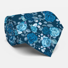 Elegant Blue Rose Pattern Neck Tie Krawatte