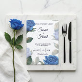 Elegant Blue Rose Watercolor Floral Wedding Einladung