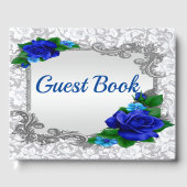 Elegant Blue Rose Wedding Guestbook Gästebuch (Vorderseite)