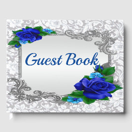 Elegant Blue Rose Wedding Guestbook Gästebuch