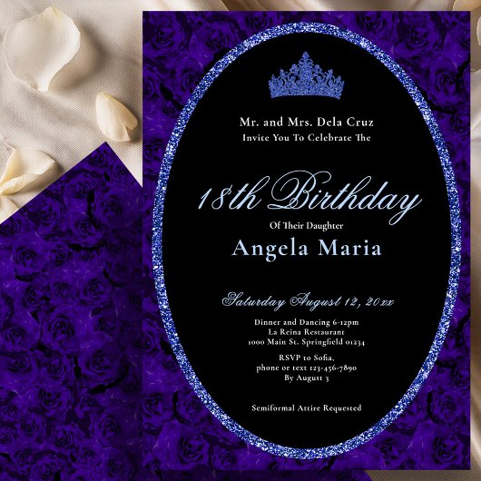 Elegant Blue Roses 18th Birthday Debut Einladung