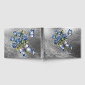 Elegant Blue Roses and Butterfly Silver Wedding Gästebuch (Voll)