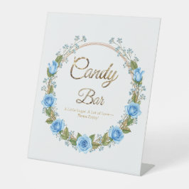 Elegant Blue Roses & Baby’s Breath Candy Bar Sockelschild