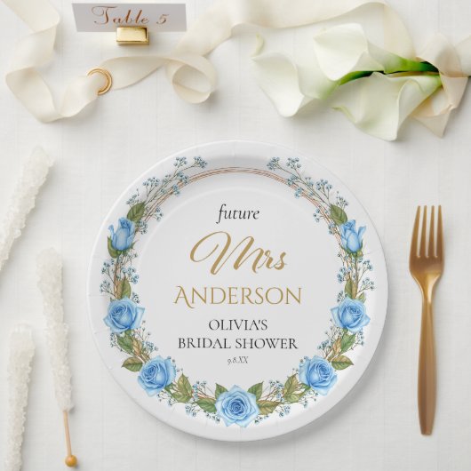 Elegant Blue Roses & Baby’s Breath Pappteller (Hochzeit)