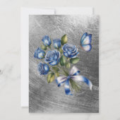 Elegant Blue Roses Butterfly Silver Couples Shower Einladung (Rückseite)