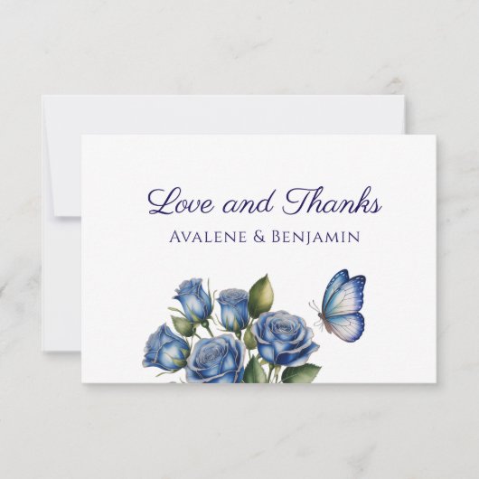 Elegant Blue Roses Butterfly Silver Wedding Dankeskarte (Vorderseite)