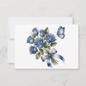 Elegant Blue Roses Butterfly Silver Wedding Dankeskarte (Rückseite)