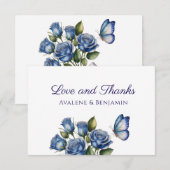 Elegant Blue Roses Butterfly Silver Wedding Dankeskarte (Vorne/Hinten)