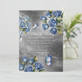 Elegant Blue Roses Butterfly Silver Wedding Einladung (Stehend Vorderseite)