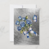 Elegant Blue Roses Butterfly Silver Wedding RSVP Karte (Rückseite)