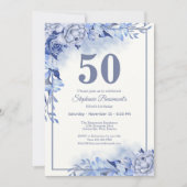 Elegant Blue Roses Floral Women's 50th Birthday Einladung (Vorderseite)
